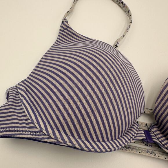 Victoria's Secret Purple & White Striped Plunge Padded Bra Size 34B - Picture 2 of 6